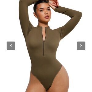 NEW Heyshape Olive Long Sleeve Zip Bodysuit